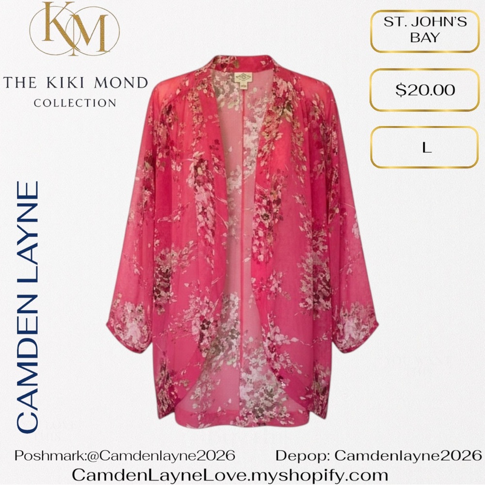 St. John's Bay Pink Floral Kimono - Picture 4 of 6